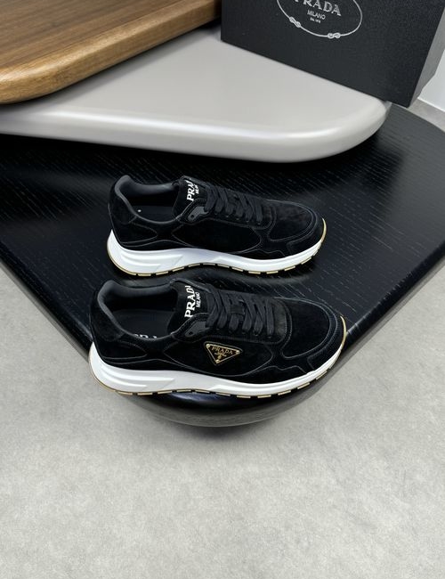 Prada Suede Leather Sneakers With Metal Logo Detail