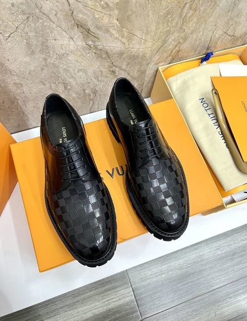Louis Vuitton LV Lace-up Leather Shoes With Damier Pattern