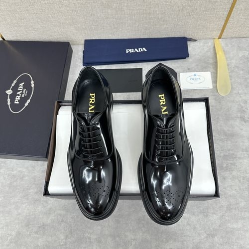 Prada Polished Leather Lace-Up Oxford Shoes