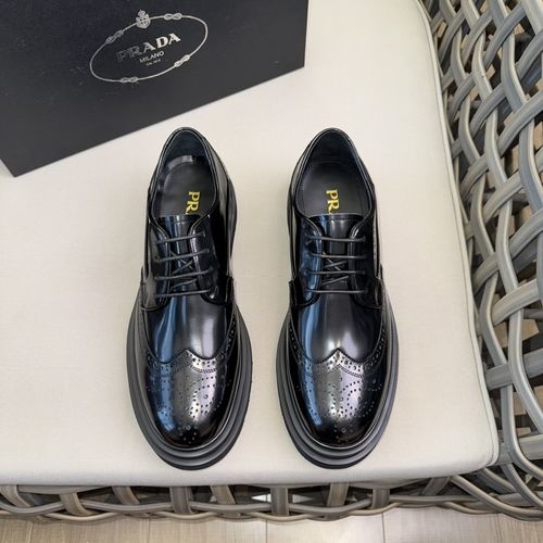 Prada Brogue Carved Leather Derby Shoes