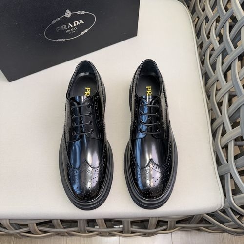 Prada Brogue Carved Leather Derby Shoes