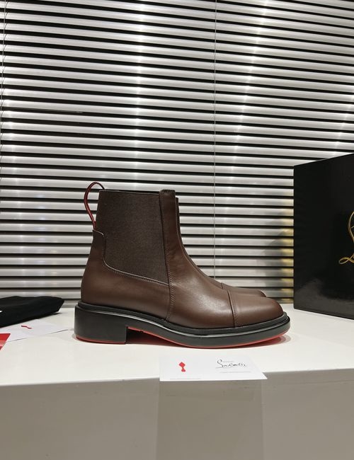 Christian Louboutin Brown Chelsea Ankle Boots With Red Sole