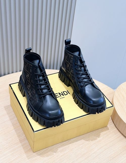 Fendi FF Embossed Leather Lace-up Shoes