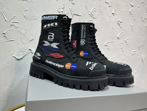 Balenciaga Combat Strike Canvas Printed Boots