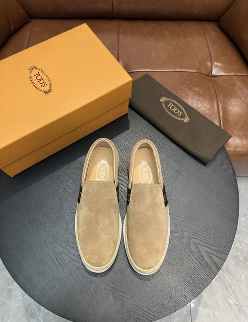 Tods Calfskin Loafers With Woven Trim Soles