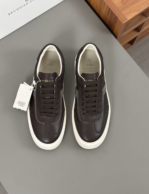 Brunello Cucinelli BC Polished Calfskin Suede Sneakers With IP Sole