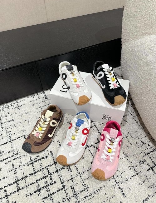 Loewe New Arrival Couple s Sneakers, Leather And Fabric Mix