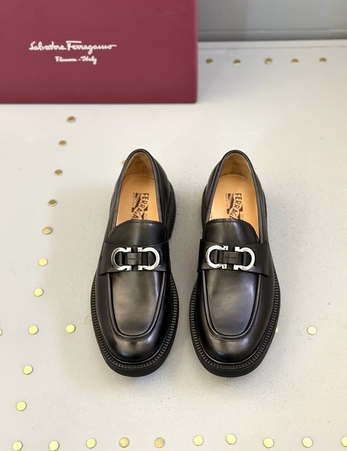 Ferragamo Gancini Buckle Leather Moccasins Handmade