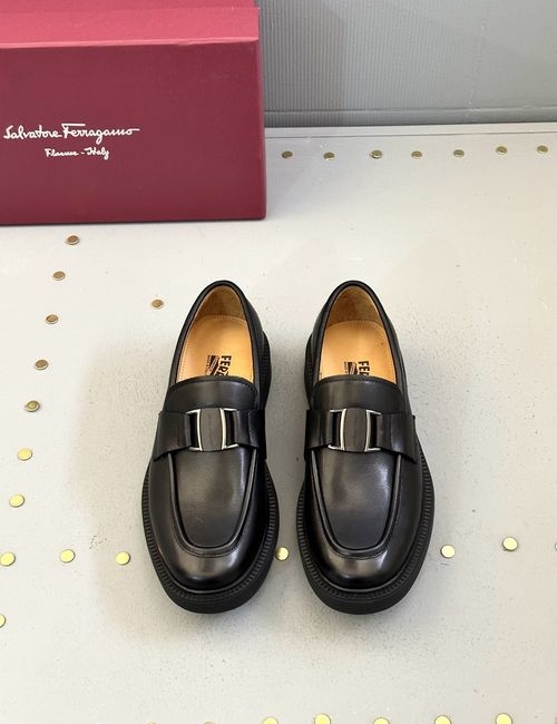 Ferragamo Gancini Buckle Leather Moccasins Handmade
