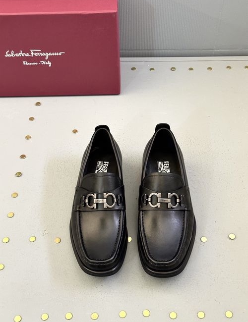 Ferragamo Gancini Buckle Leather Moccasins Handmade