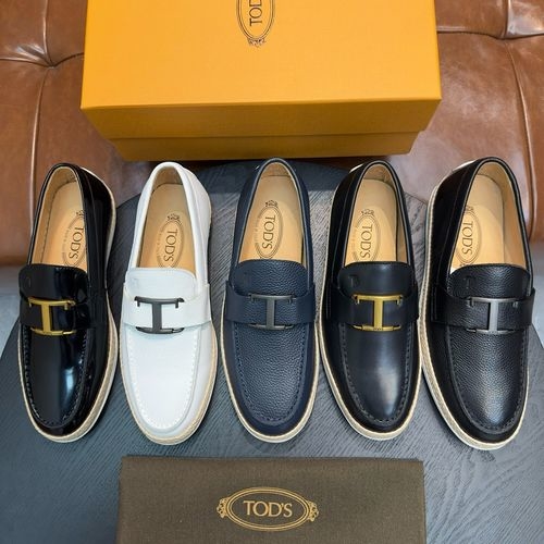 Tods Calfskin Loafers With Metal Logo Buckle