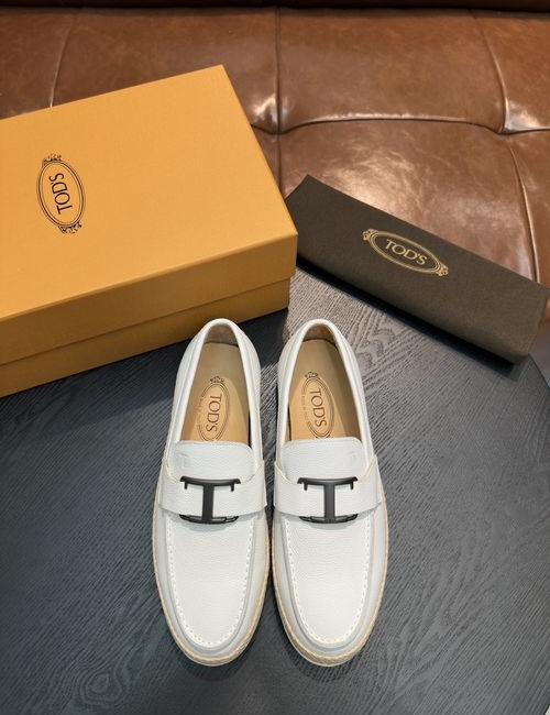 Tods Calfskin Loafers With Metal Logo Buckle