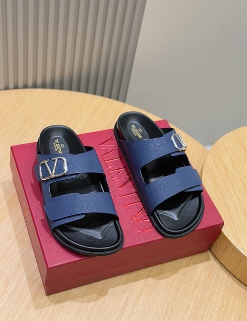 Valentino Hollow V Hardware Leather Slippers