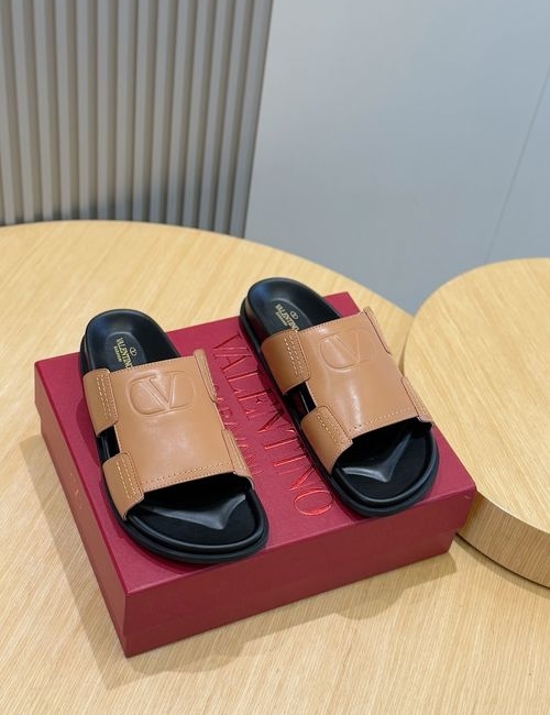 Valentino Hollow V Hardware Leather Slippers