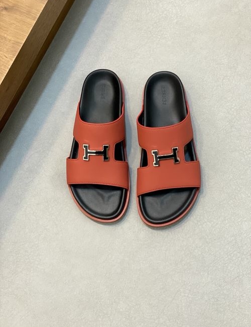 Hermes Cowhide Slides Non-slip Rubber Sole