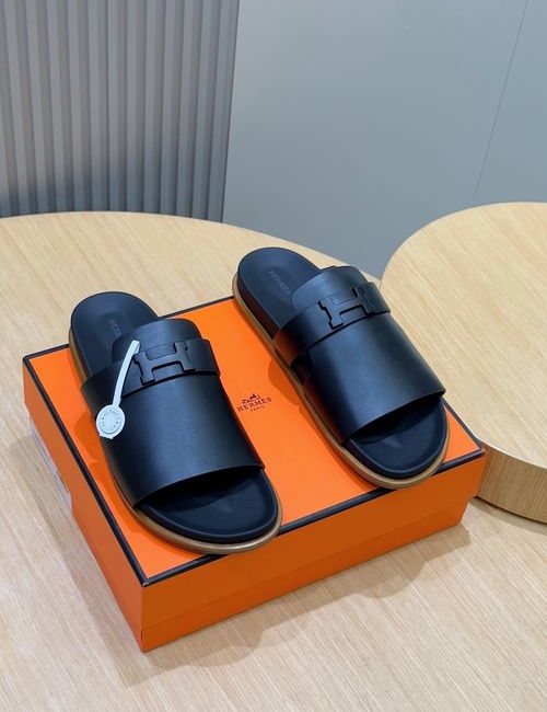 Hermes Classic Leather Sole Slippers With Metal Buckle