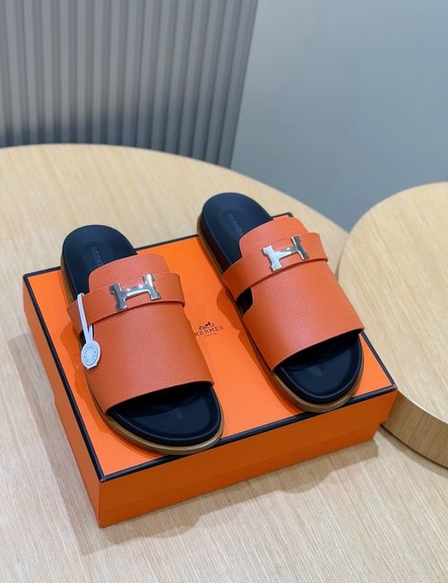 Hermes Classic Leather Sole Slippers With Metal Buckle
