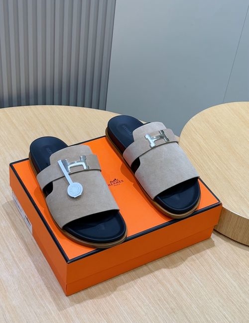 Hermes Classic Leather Sole Slippers With Metal Buckle