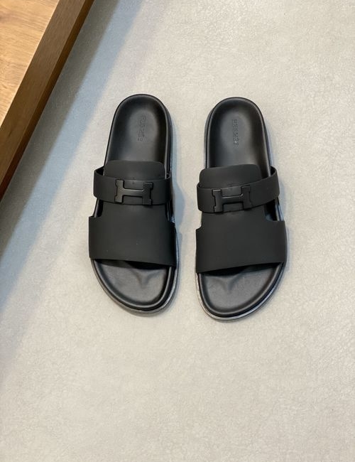Hermes Cowhide Slides Non-slip Rubber Sole