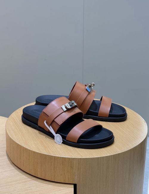 Hermes H Buckle Genuine Leather Slides