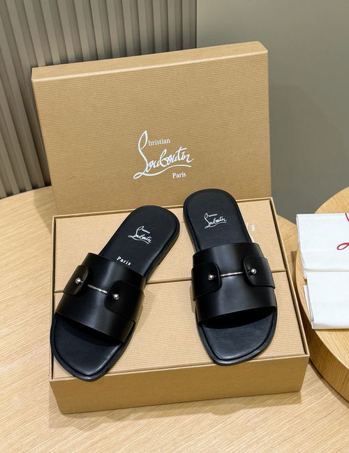 Christian Louboutin Genuine Leather Summer Slide Sandals