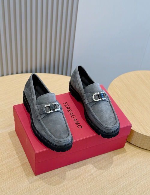 Ferragamo Brushed Leather Brogue Derby Shoes