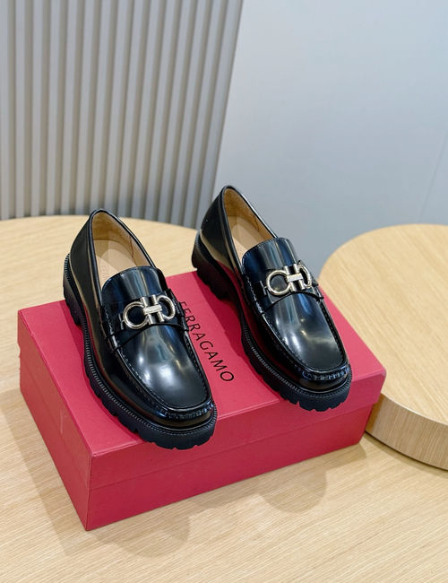 Ferragamo Brushed Leather Brogue Derby Shoes