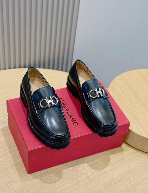 Ferragamo Brushed Leather Brogue Derby Shoes