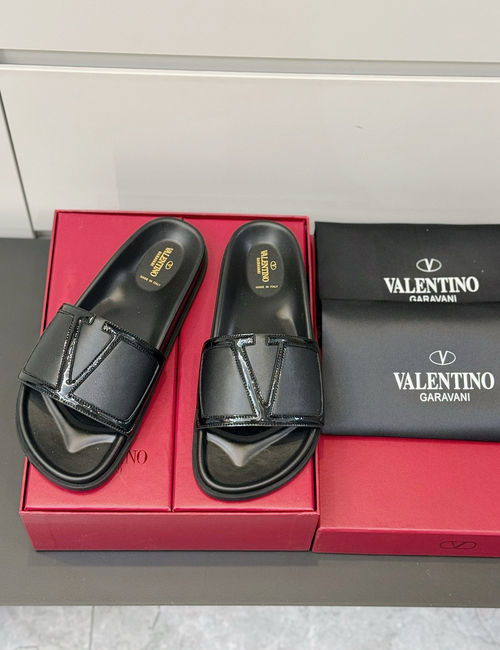 Valentino Hollow V Hardware Leather Slippers