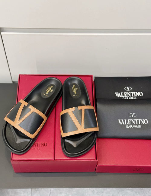 Valentino Hollow V Hardware Leather Slippers