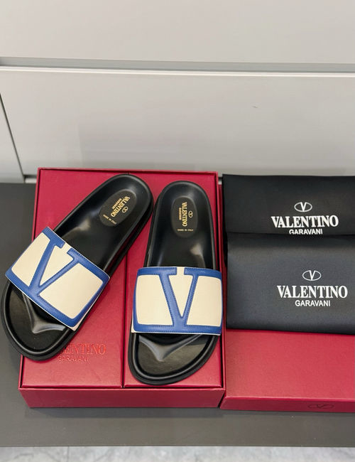 Valentino Hollow V Hardware Leather Slippers