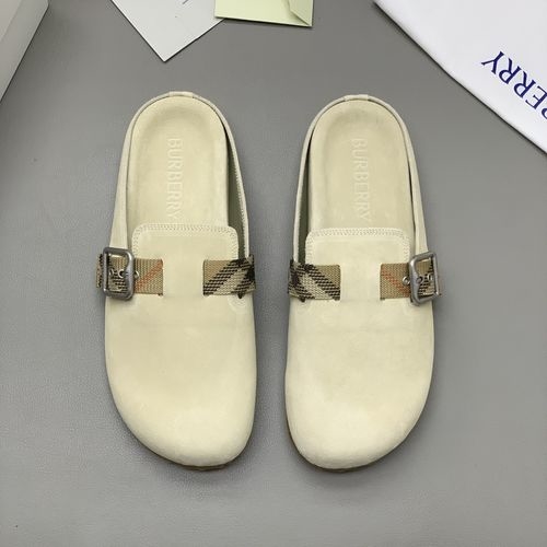 Burberry Suede Mules With Check Pattern And B Buckle