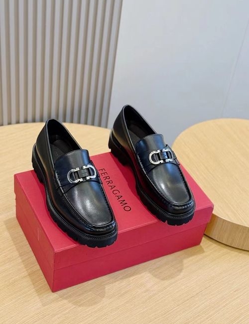 Ferragamo Brushed Leather Derby Shoes With Brogue Details
