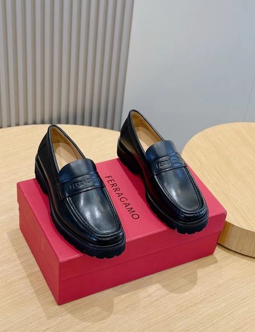 Ferragamo Brushed Leather Derby Shoes With Brogue Details