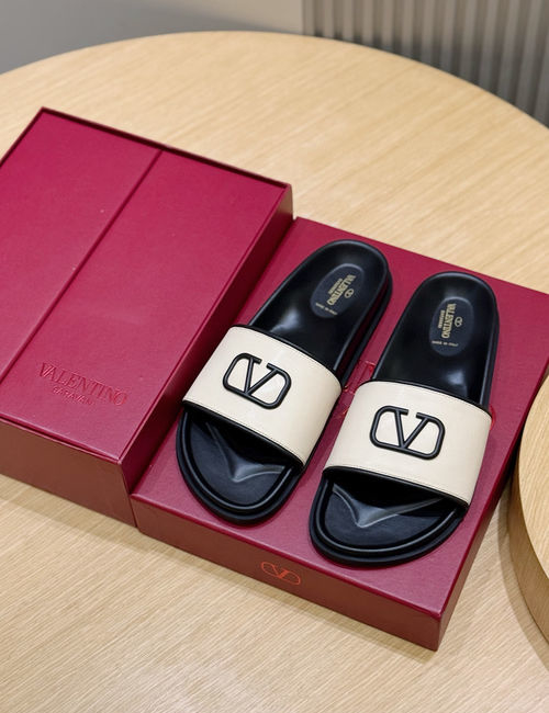 Valentino Hollow V Hardware Leather Slippers