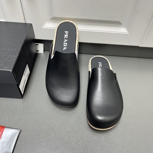 Prada Genuine Leather Mules Casual Footwear Black