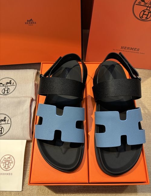 Hermes Electric Leather Sandals With Contrast Sole