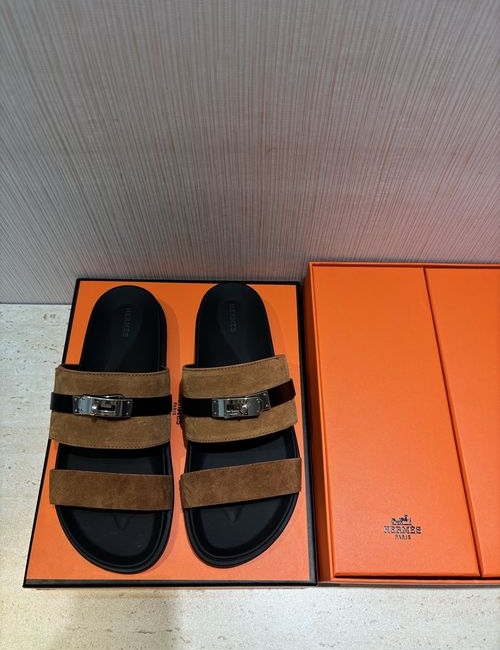 Hermes H Metal Buckle Calfskin Slippers