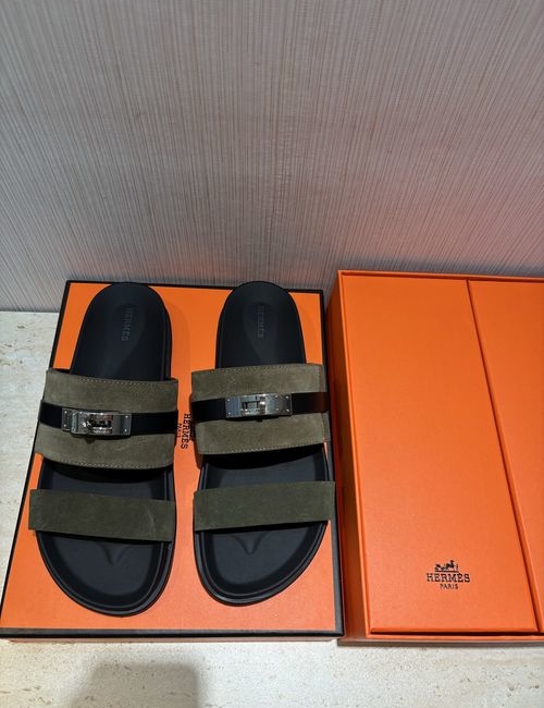 Hermes H Metal Buckle Calfskin Slippers
