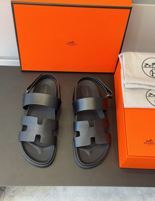 Hermes Chypre Leather Sandals With Non-slip Sole