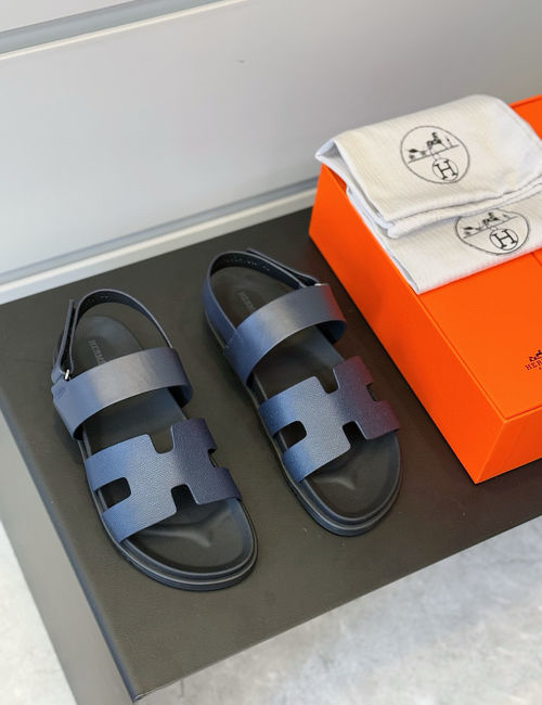Hermes Chypre Leather Sandals With Non-slip Sole