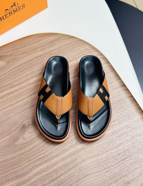 Hermes Cowhide Slides Non-slip Rubber Sole
