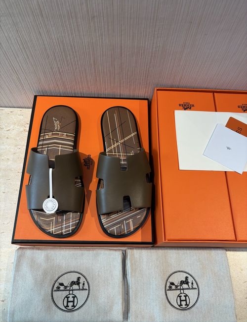 Hermes Classic Slippers 5D Printing Leather Upper