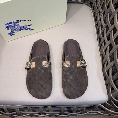 Burberry Plaid Suede Mules With Adjustable Buckle