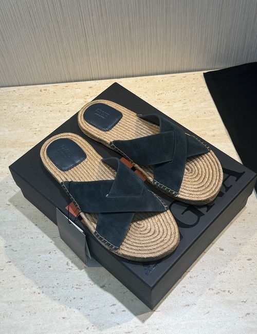 Zegna Antigua Straw Slippers Leather Outsole Braided Sole
