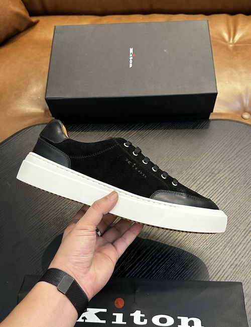 Kiton Calfskin Sneakers With Logo Details