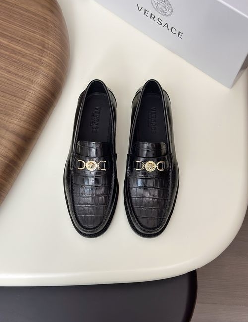 Versace Greek Key Pattern Leather Dress Shoes