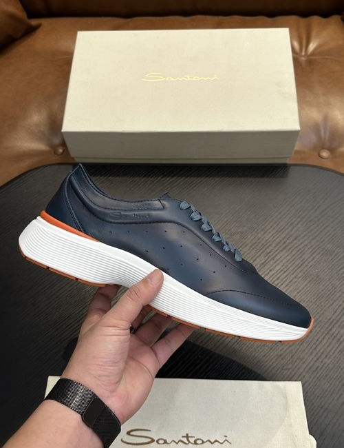 Santoni Grained Cowhide Leather Casual Shoes