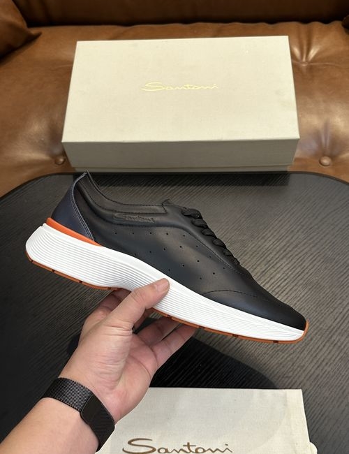 Santoni Grained Cowhide Leather Casual Shoes
