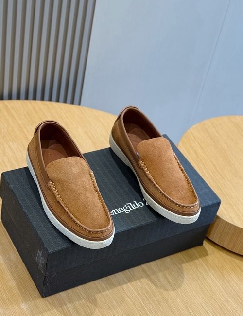 Zegna Polished Calfskin Suede Loafers